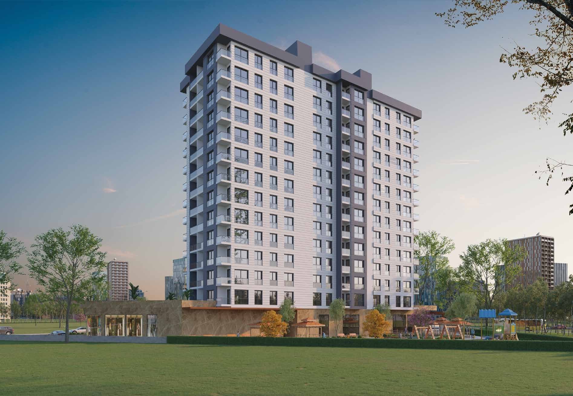 New residential tower beside a landscaped park in western Istanbul