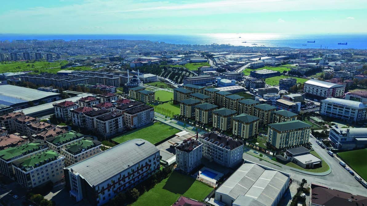 Aerial view of Lotus Yaşam and Beylikdüzü, with the Sea of Marmara beyond