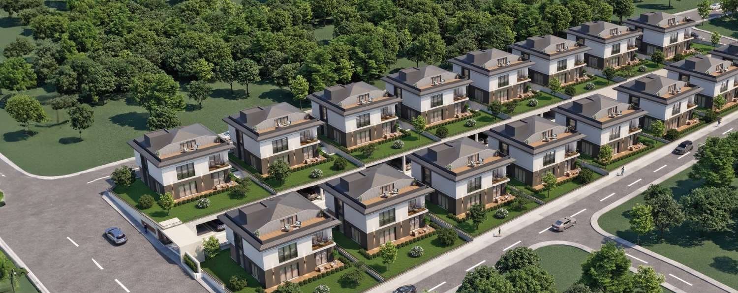 Villas with private gardens among trees in Büyükçekmece, western Istanbul